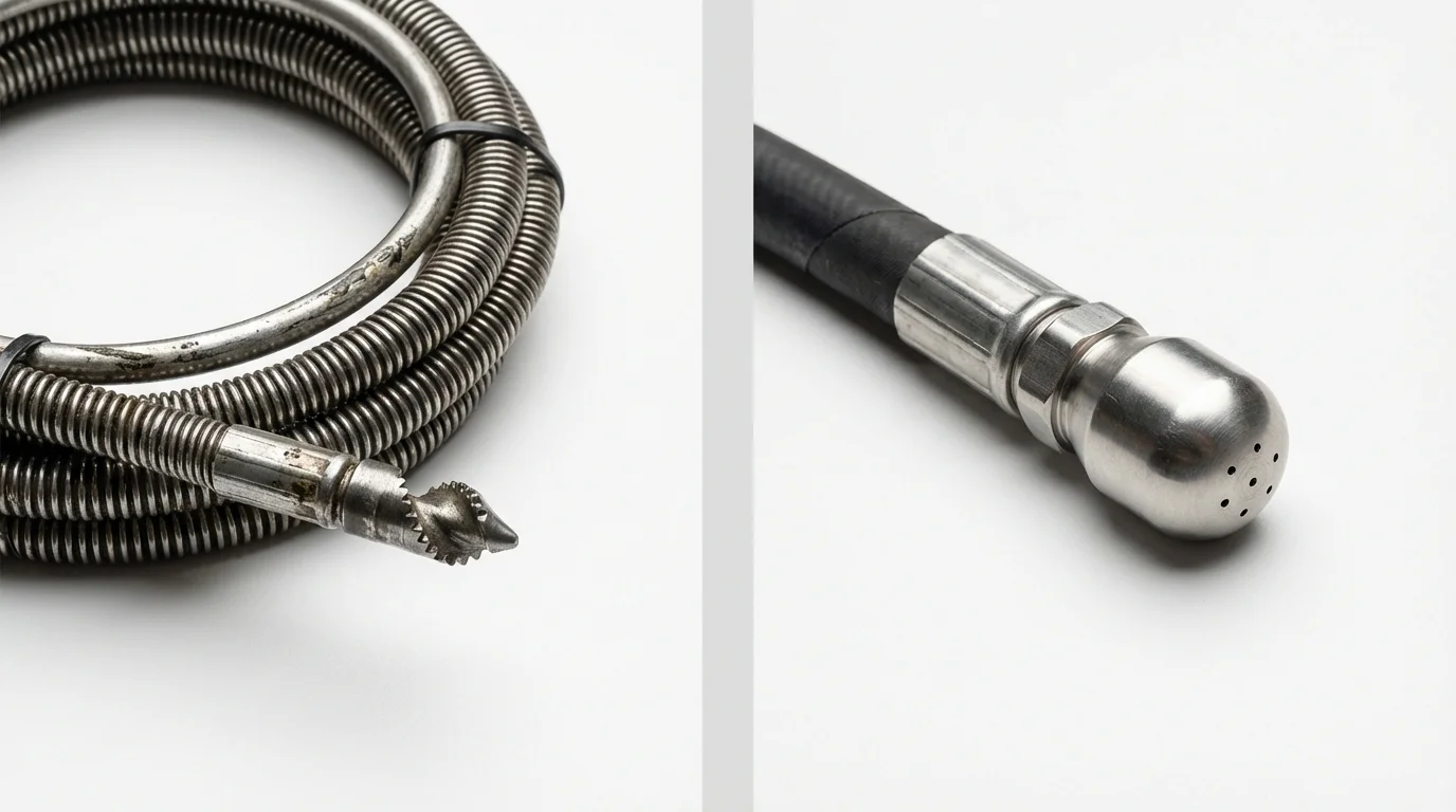 Drain snake cable and hydro jetting nozzle used for drain cleaning in Soldotna, AK