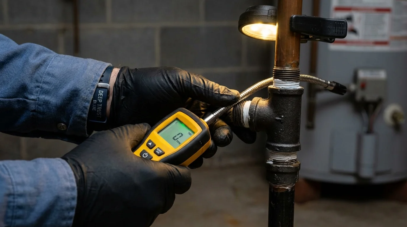 Gas leak detection with electronic sniffer by Johns Plumbing LLC in Soldotna